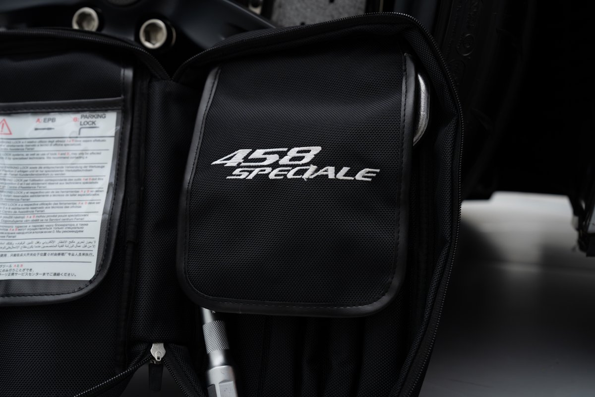 Ferrari 458 Speciale tool bag with embroidered "Speciale" text.