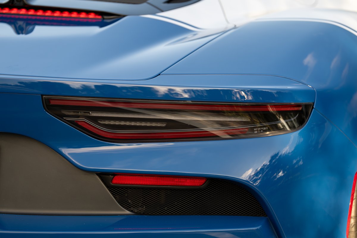 2024 Maserati MC20 Icona in blue. Rear tail light detail.