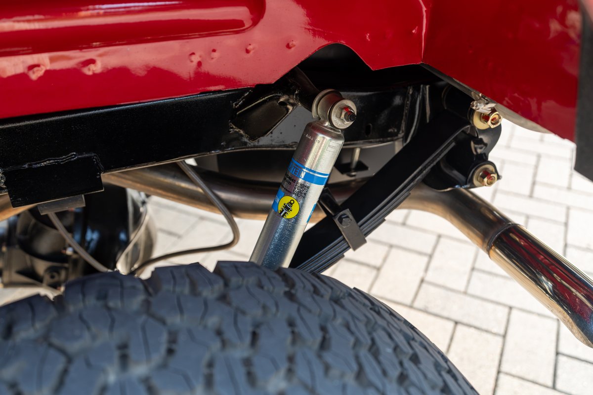 1966 Ford Bronco rear suspension with Bilstein shocks and leaf springs.