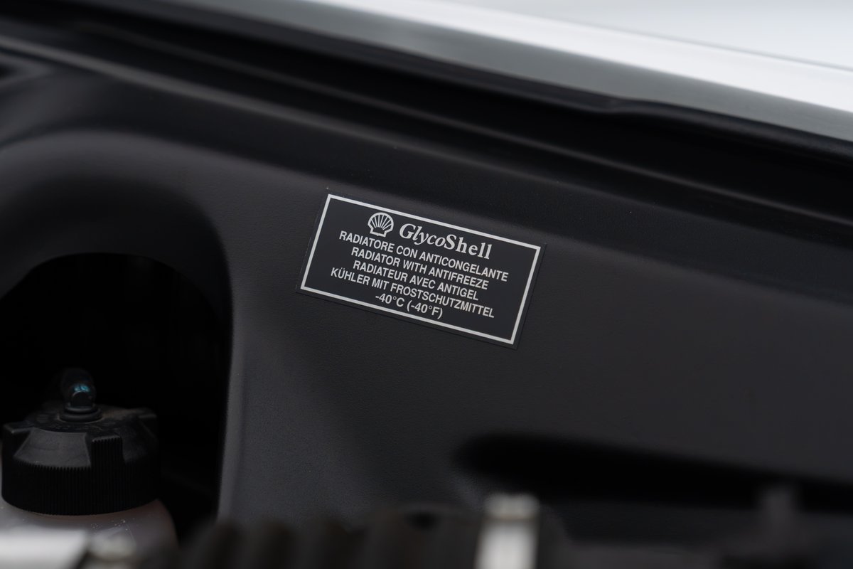 2015 Ferrari 458 Speciale engine bay GlycoShell antifreeze sticker