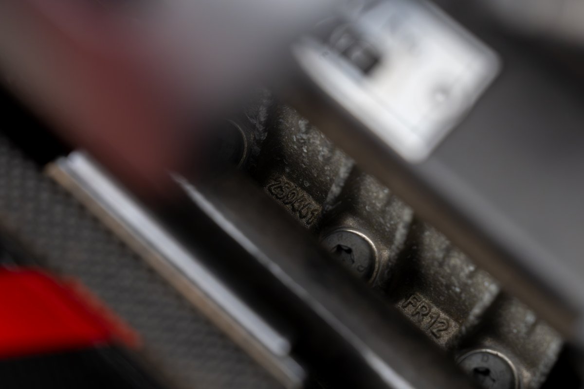 Closeup of the "259651" and "FR12" markings on a 2015 Ferrari 458 Speciale engine block.