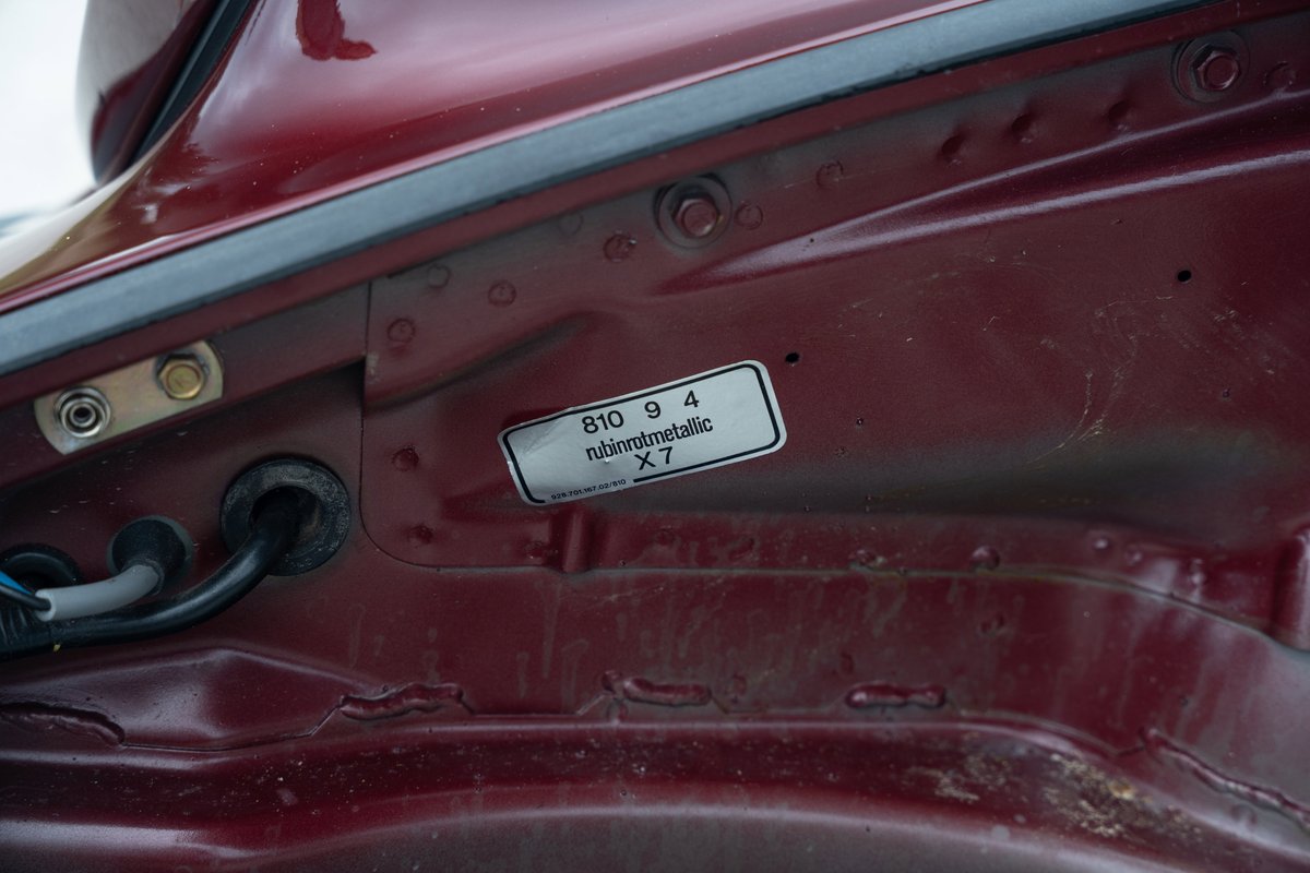 Porsche 911SC Cabriolet VIN sticker, Ruby Red Metallic paint, 1983.