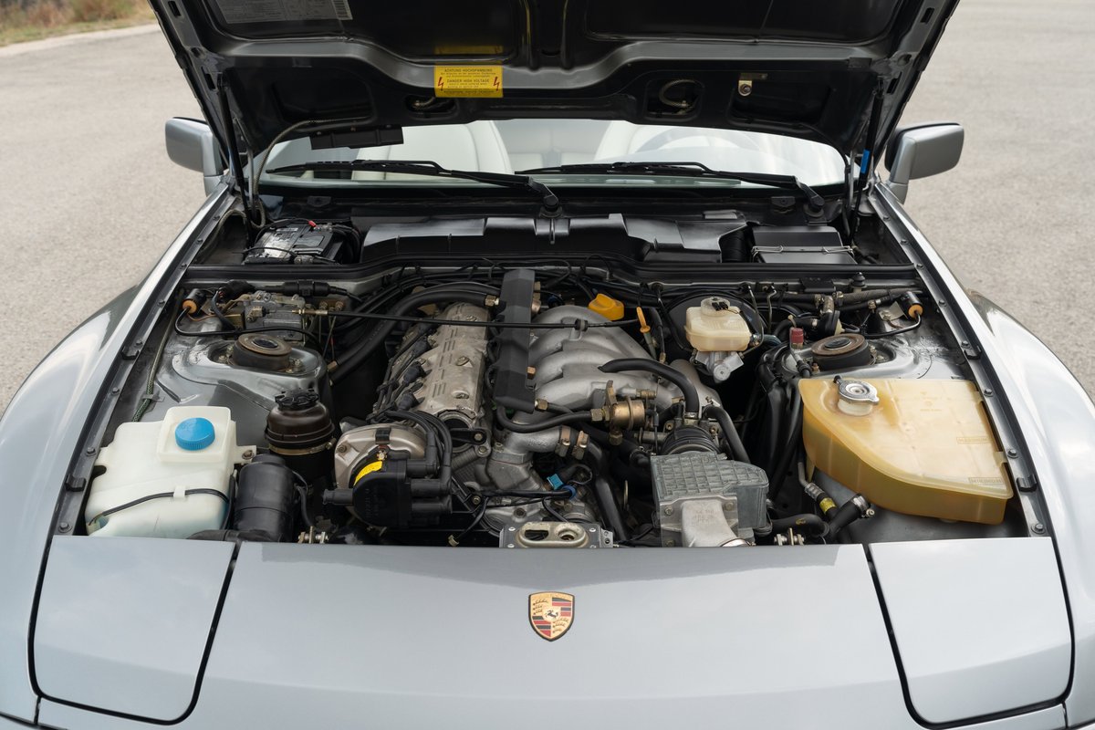 1990 Porsche 944 S2 Cabriolet engine bay in Titanium Metallic.