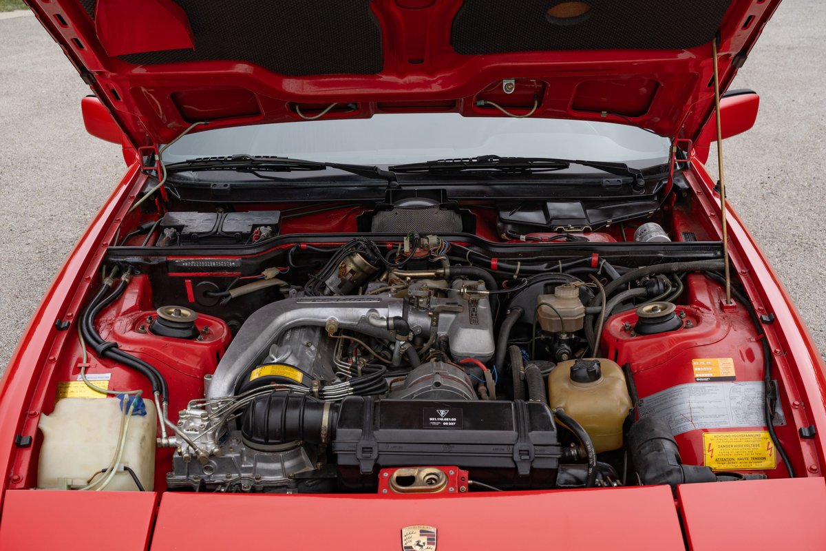 1981 Porsche 924 Turbo engine bay in Guards Red.