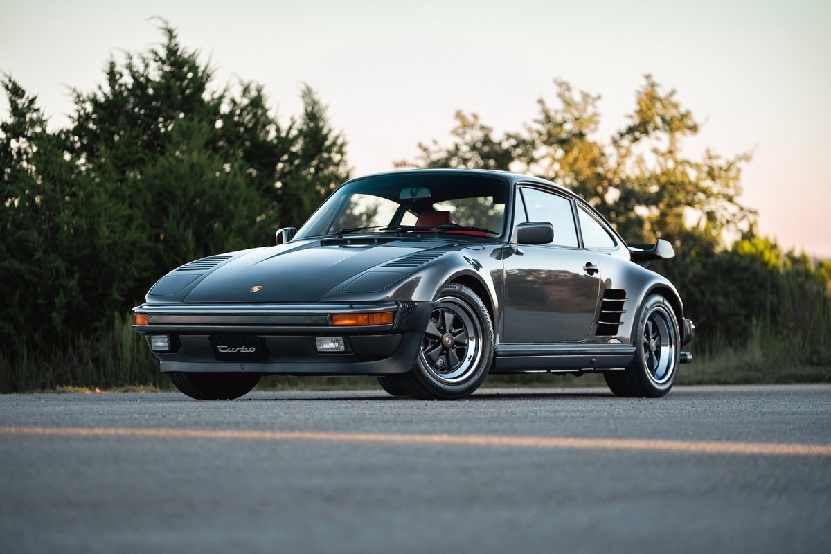 1989 Porsche 930 Turbo Flachbau in Slate Grey Metallic with Fuchs rims.