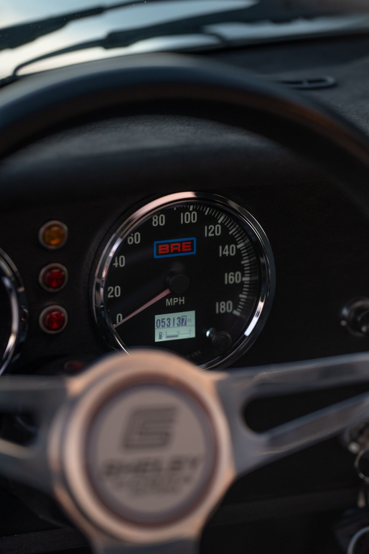 Shelby Daytona CSX dashboard with BRE speedometer and Shelby steering wheel.