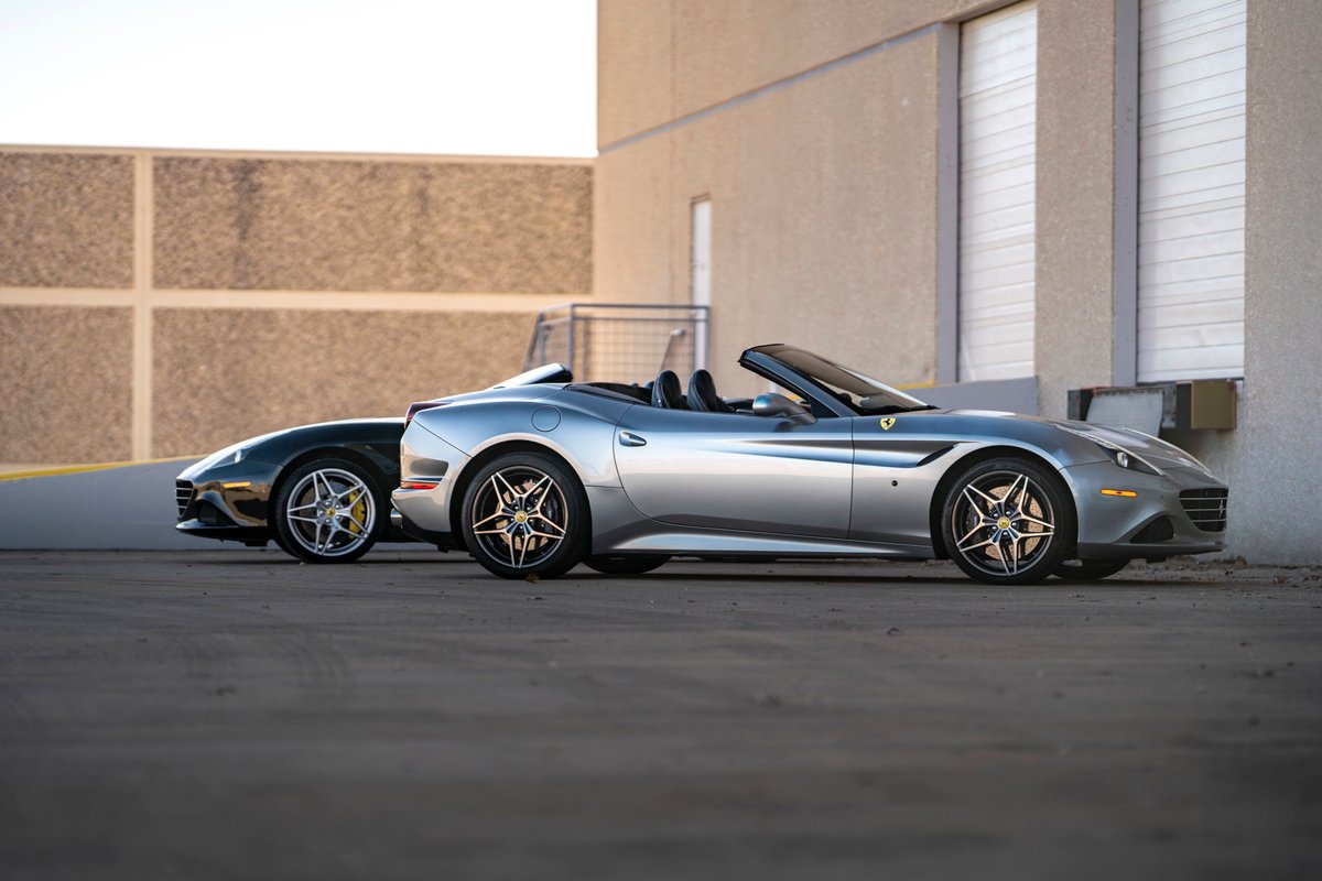 Silver 2016 Ferrari California T convertible with multi-spoke rims.