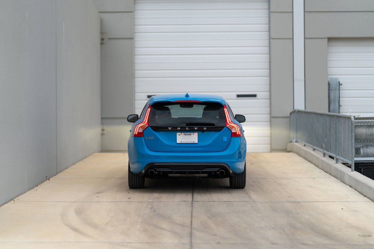 Rebel Blue 2015 Volvo V60 Polestar rear view.
