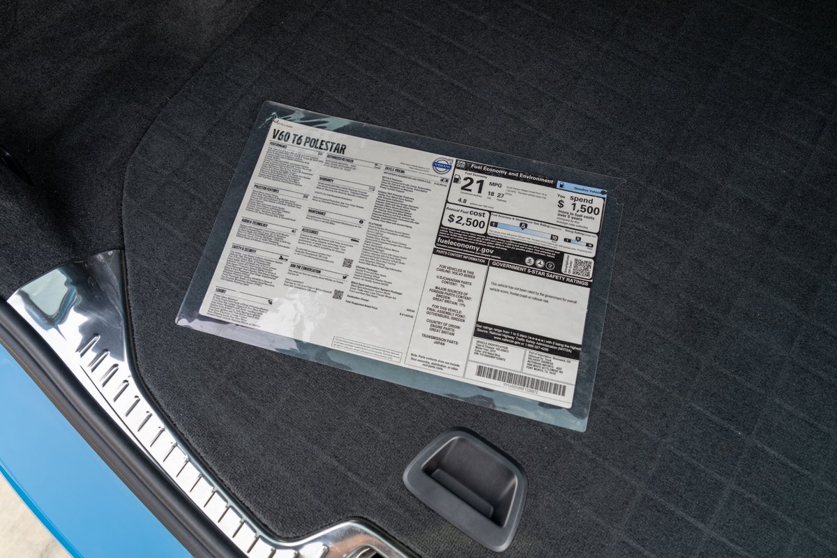 Monroney sticker for a Rebel Blue 2015 Volvo V60 Polestar.