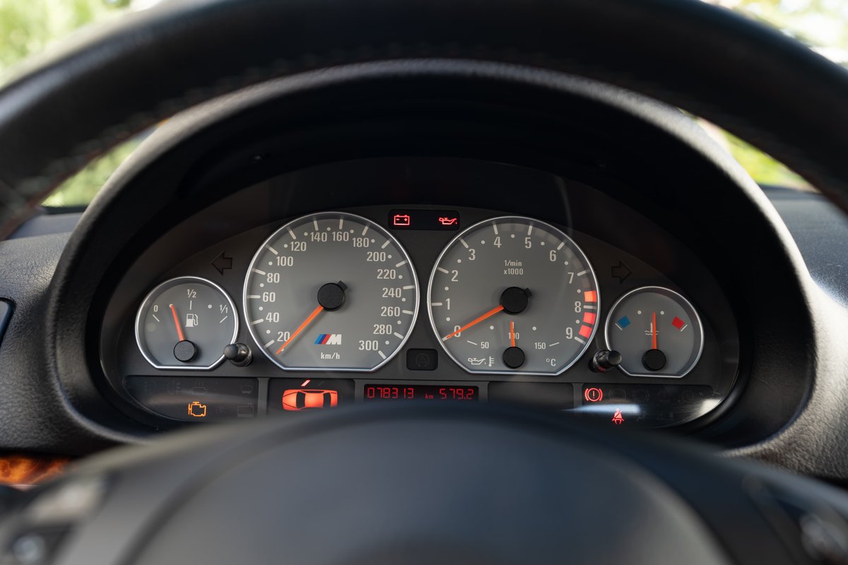 2002 BMW M3 instrument cluster: Speedometer, tachometer, fuel gauge, & oil temp.
