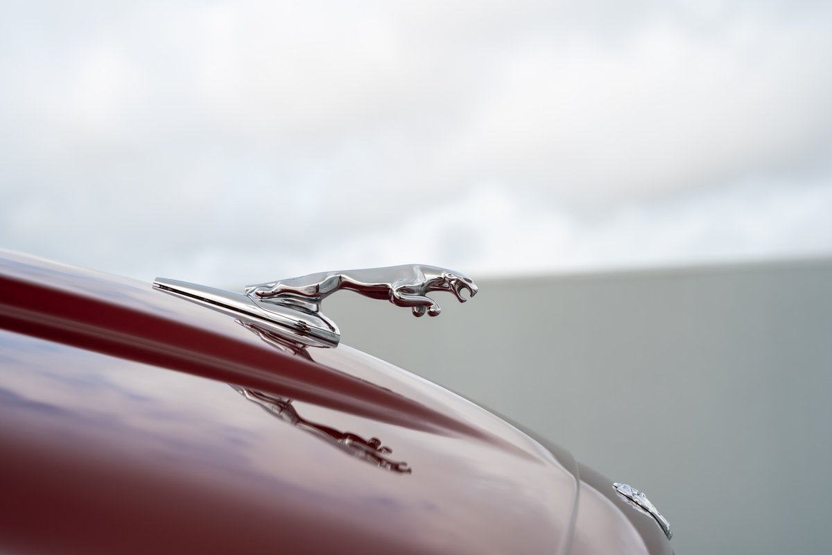 Radiance Red 2006 Jaguar XJR chrome hood ornament.