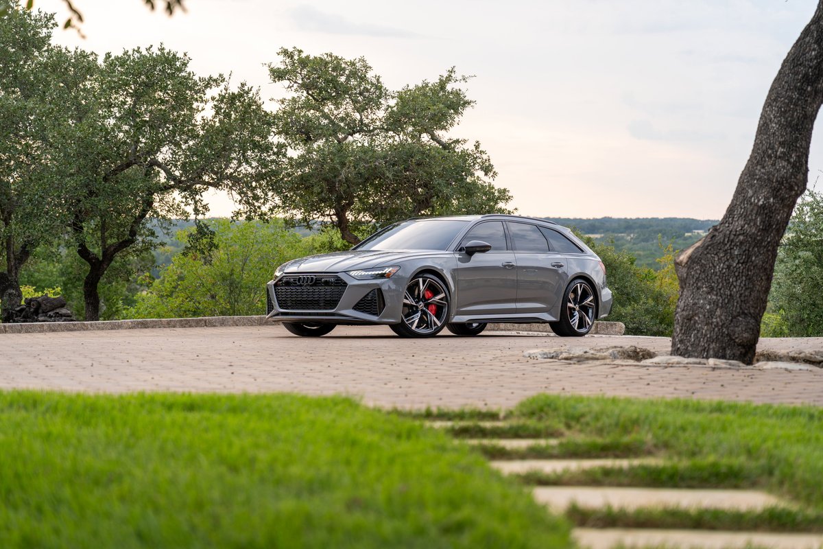 Nardo Grey 2022 Audi RS6 Avant with black wheels and red brake calipers.