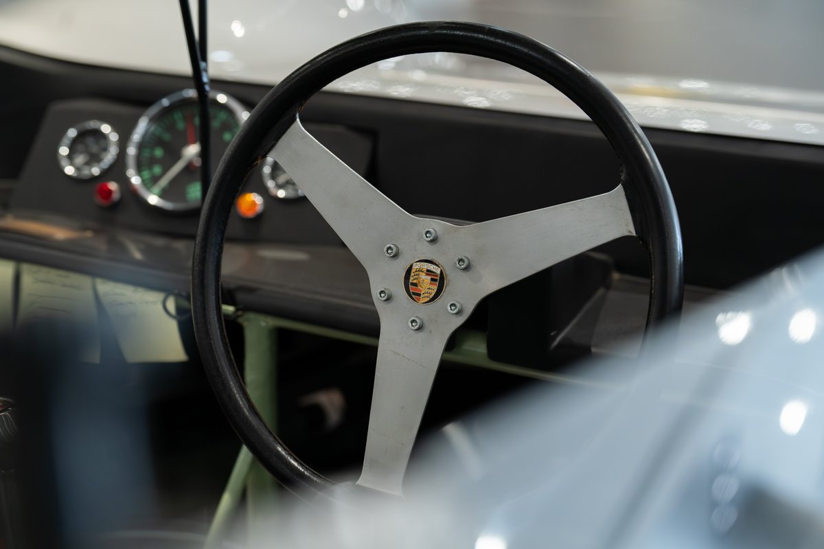 1964 Elva Porsche 4-Cam steering wheel with Porsche crest.