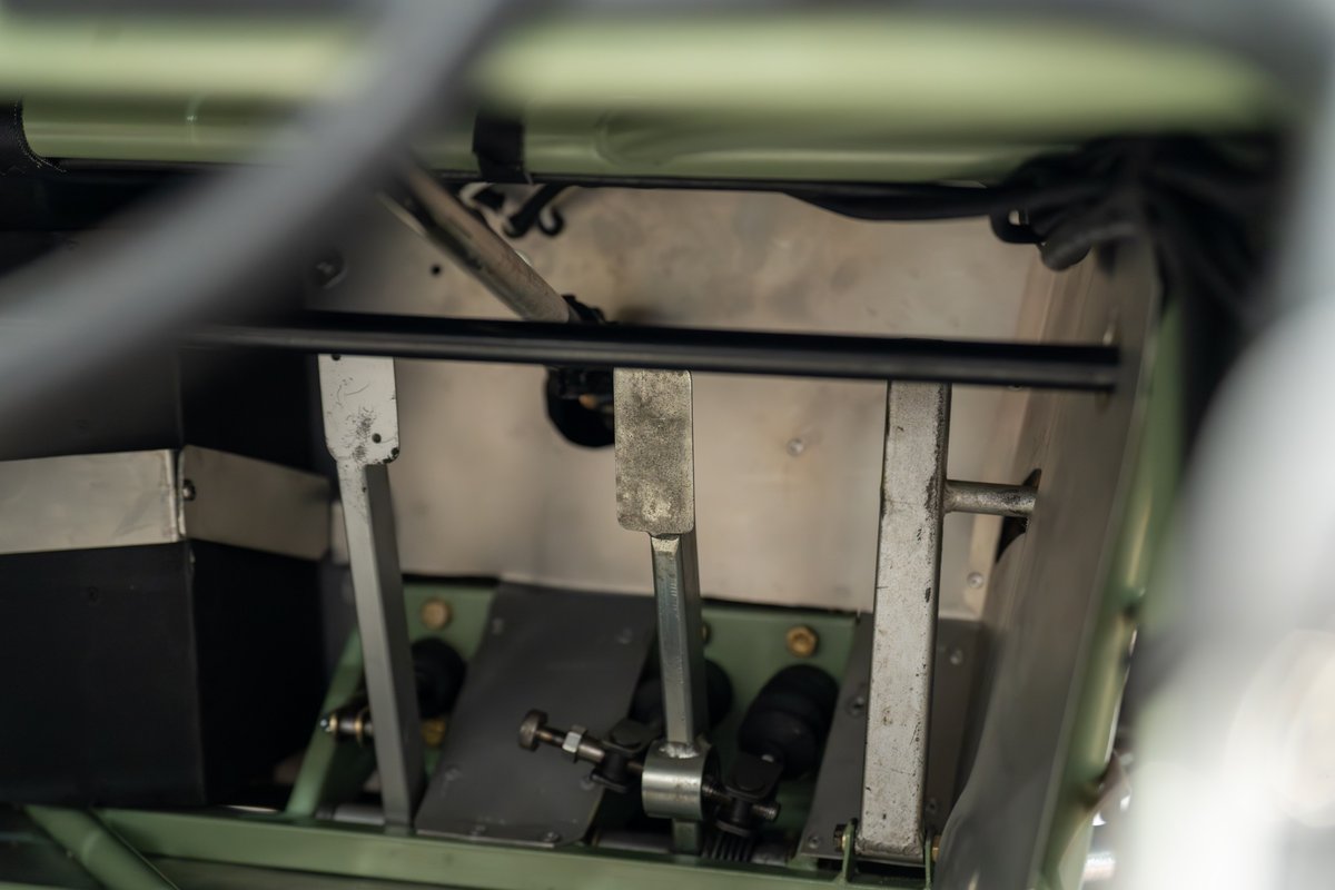 Close-up of the 1964 Elva Porsche 4-Cam pedals and floorpan.