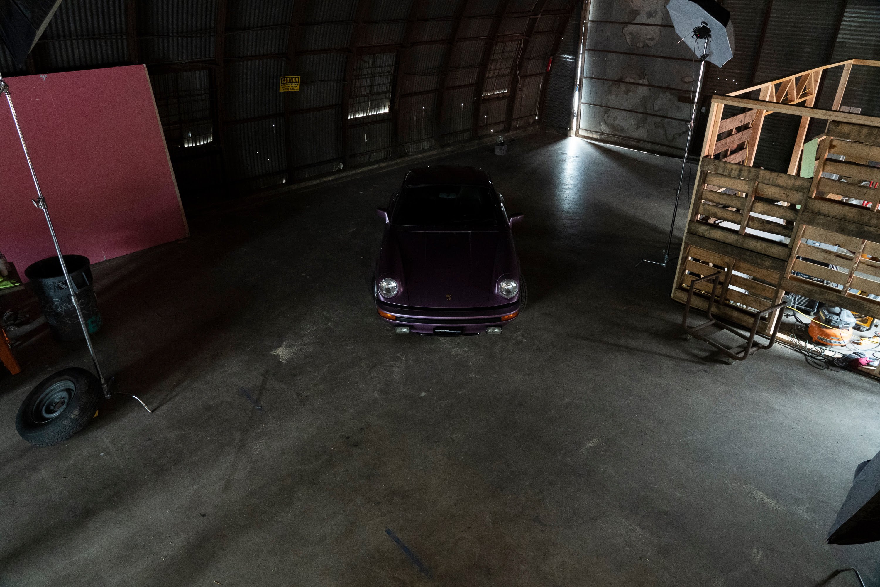 Purple 911SC shot from a ladder.