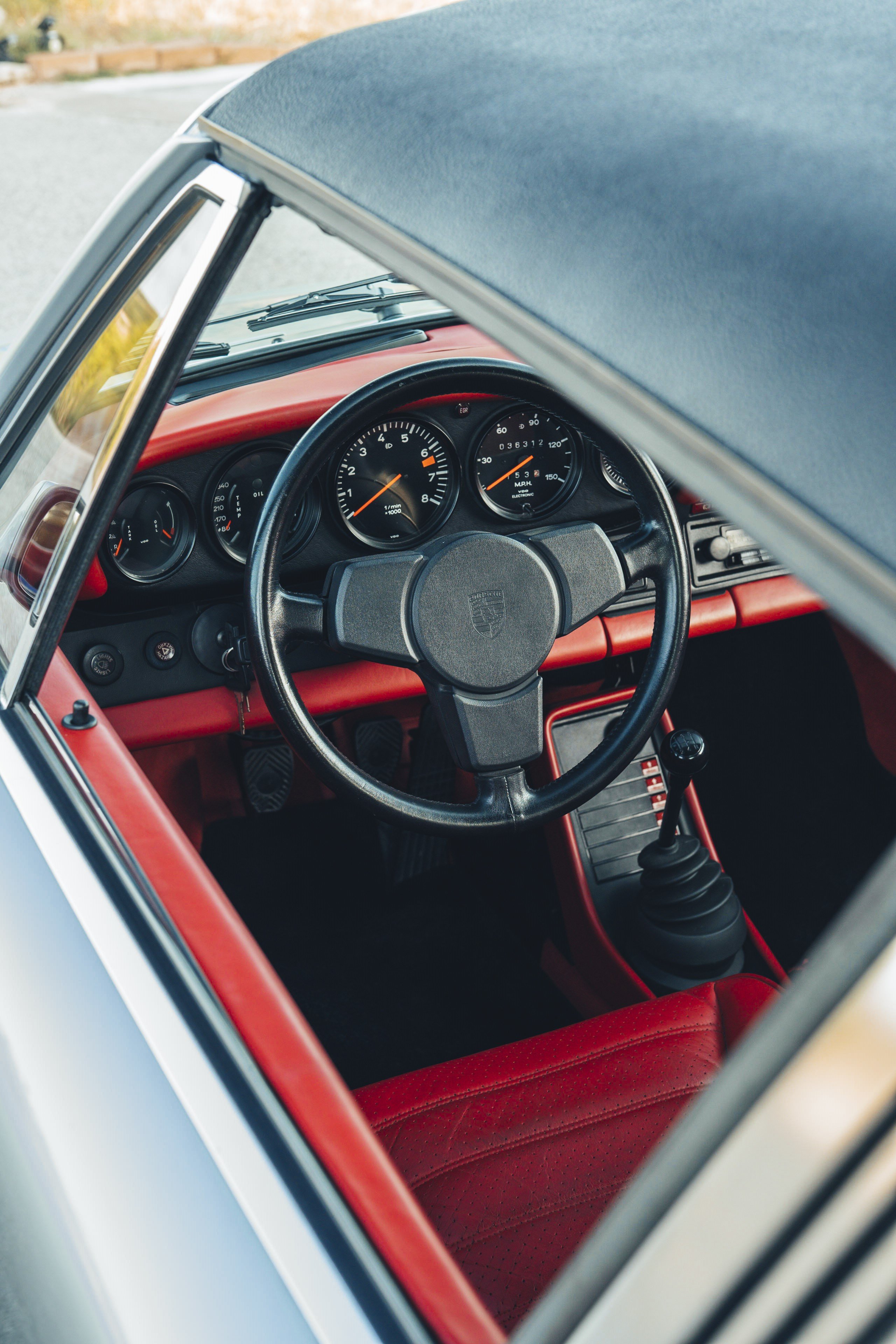 Light red interior on a 1977 Porsche 911S.