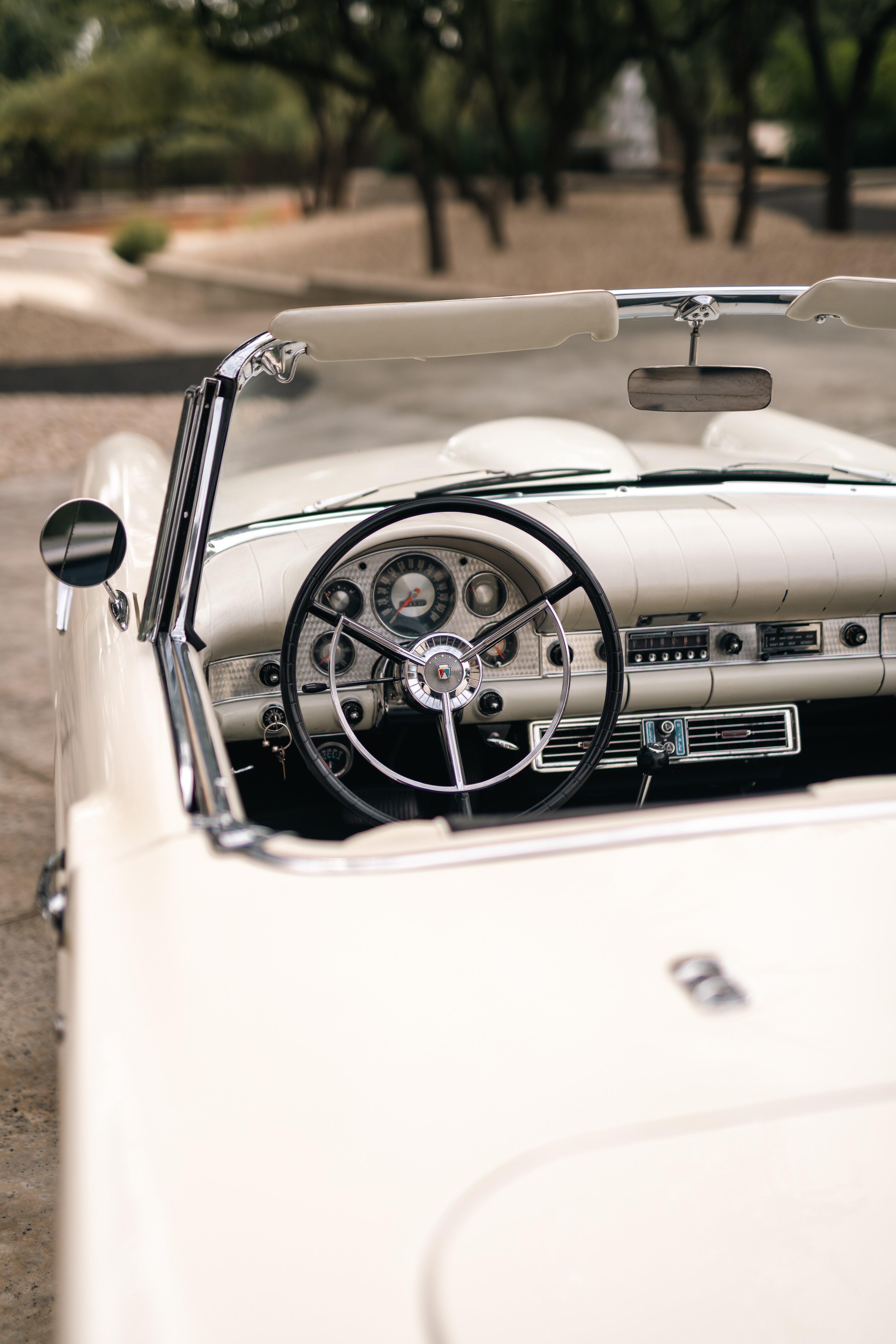 1957 Thunderbird interior in Colonial White shot in Austin, TX.