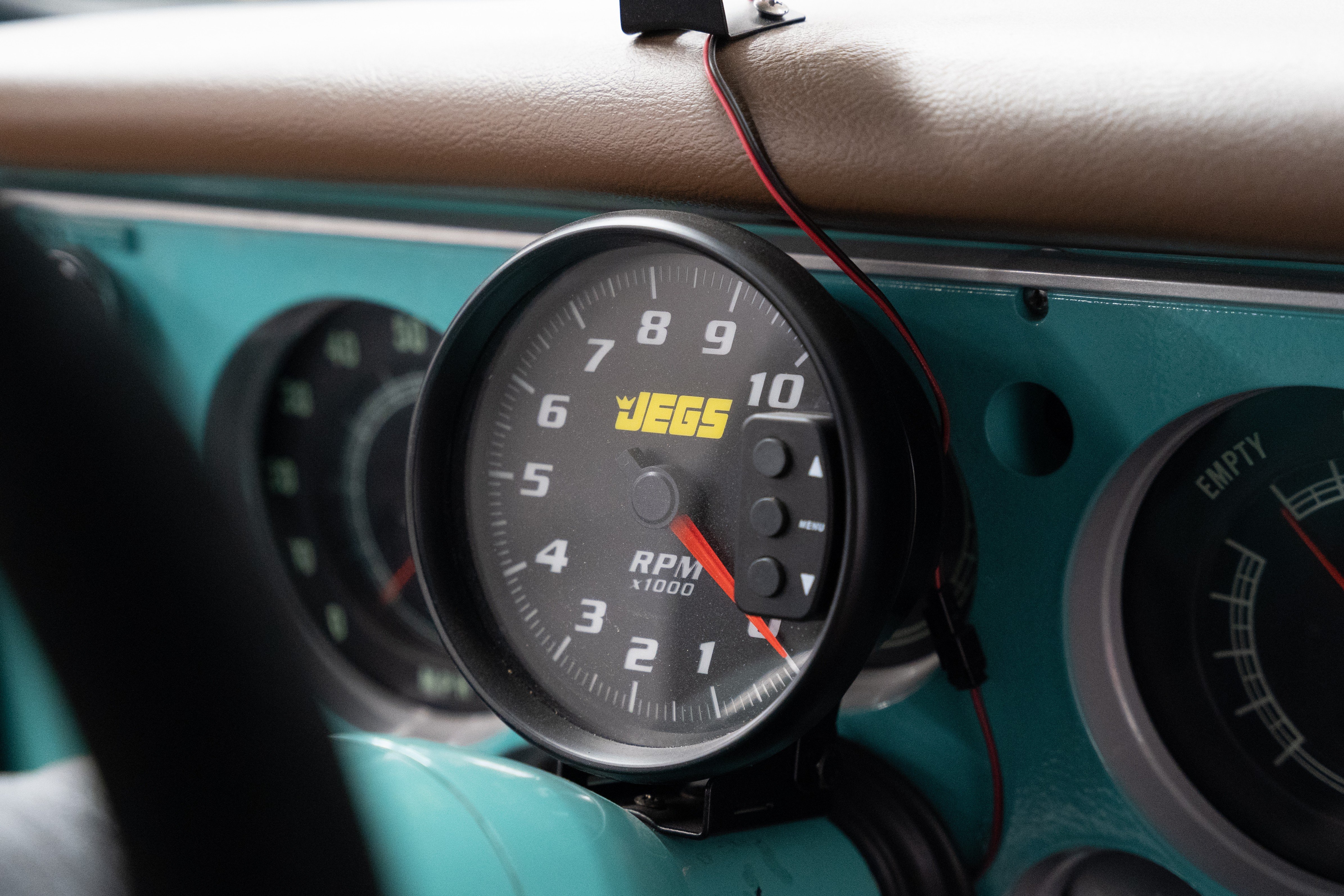 Tachometer in a Pro Street modified 1968 Chevrolet C10 pickup.