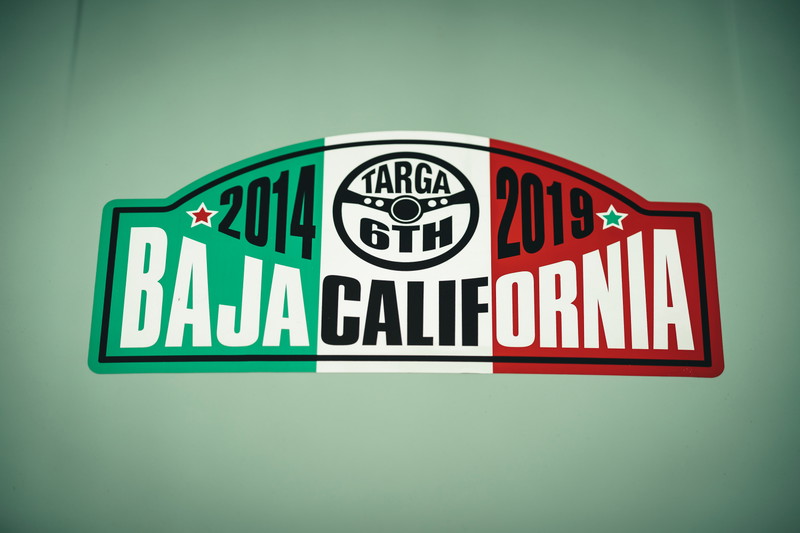 Mexican flag themed Targa Baja California rally decal on a light green custom show car's livery.