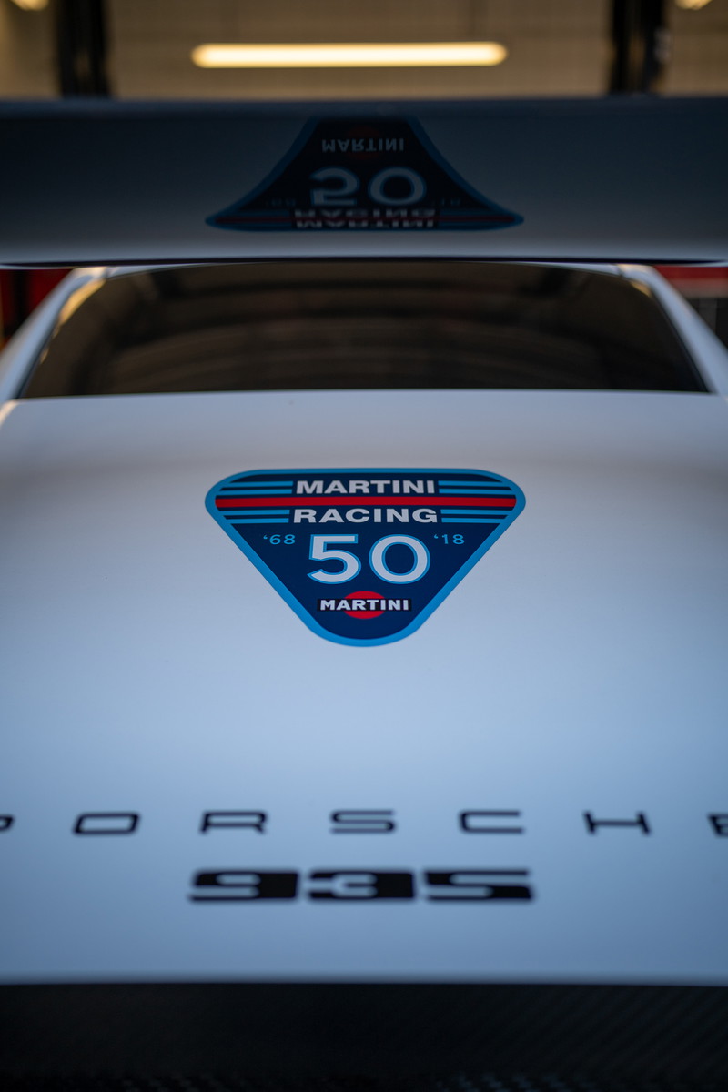 White Porsche 935 with Martini Racing 50th anniversary livery.