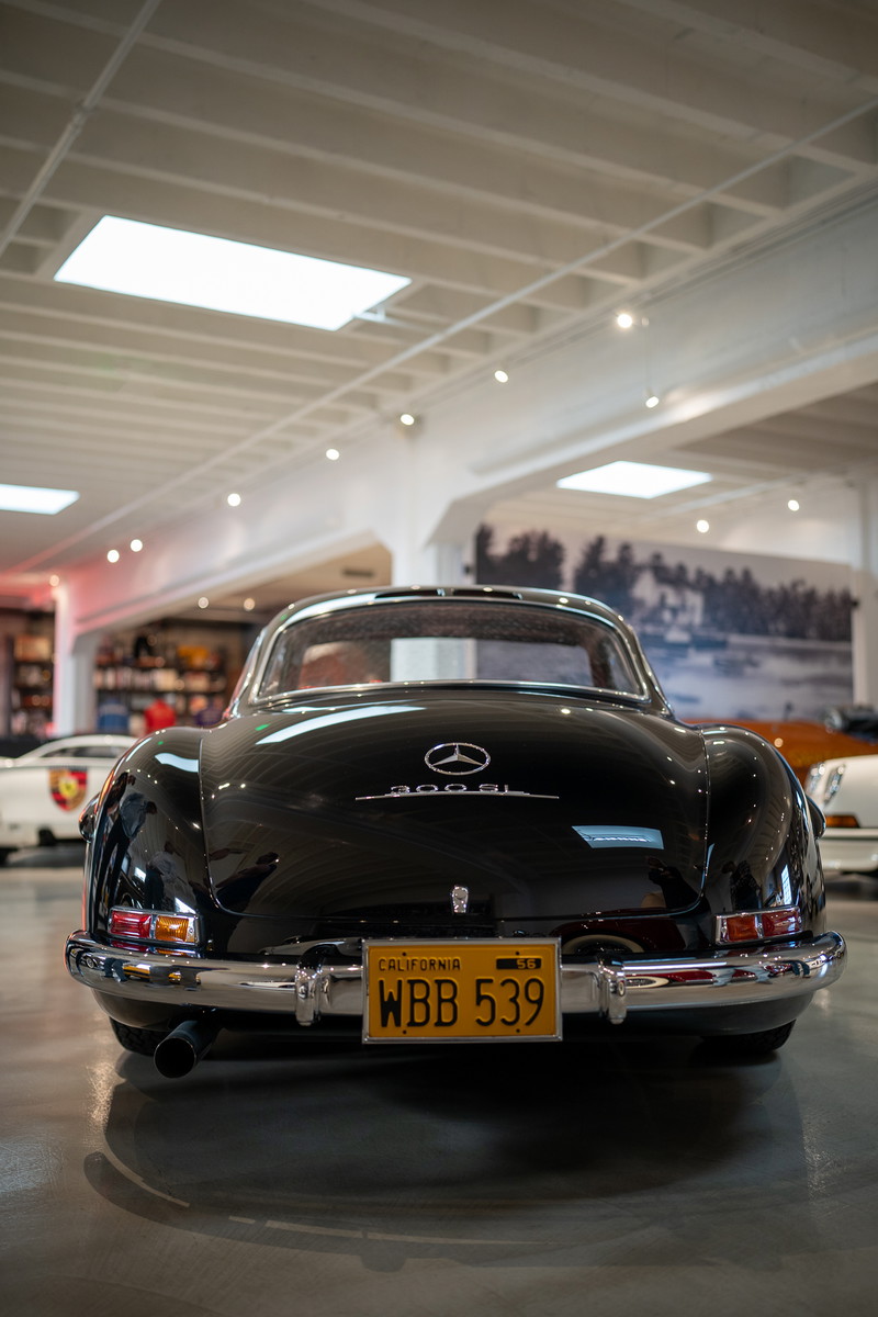 Black Mercedes-Benz 300 SL Coupe from 2022 Lit Show Los Angeles, rear view.
