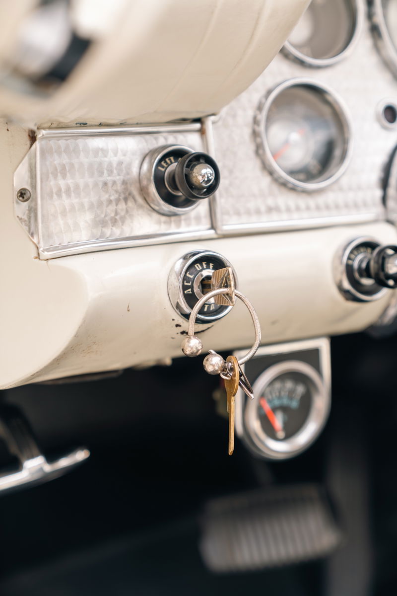1957 Ford Thunderbird ignition with keys.
