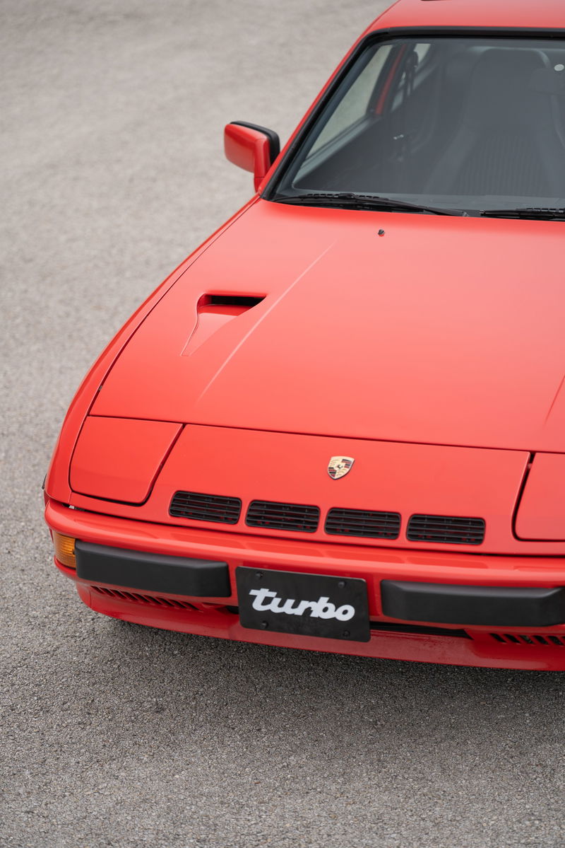 Red 1981 Porsche 924 Turbo front detail.