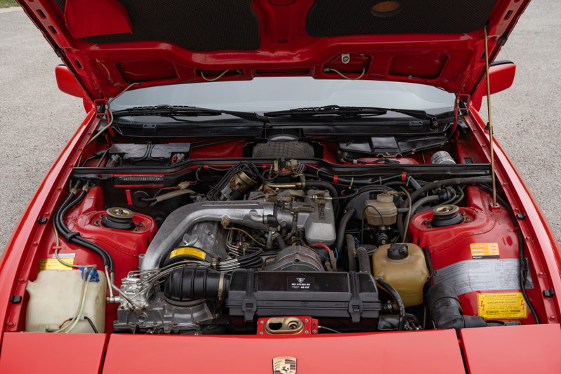 1981 Porsche 924 Turbo engine bay in Guards Red.