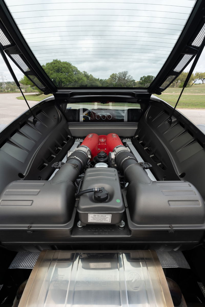 2007 Ferrari F430 6-speed engine bay. Grigio Silverstone paint. V8 engine with red intake manifolds.