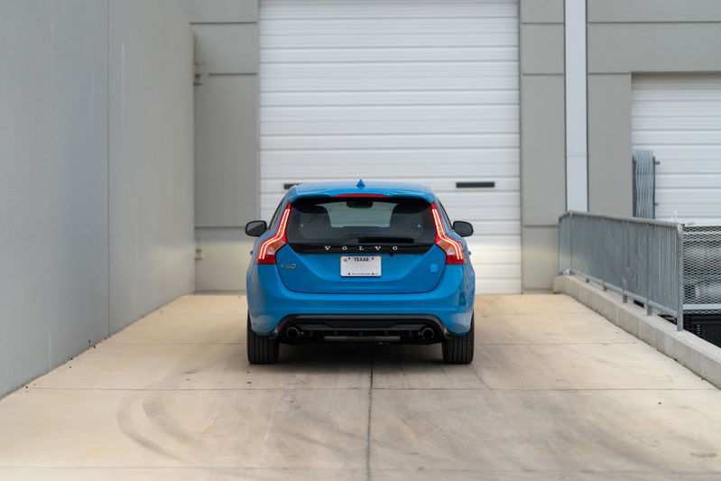 Rebel Blue 2015 Volvo V60 Polestar rear view.