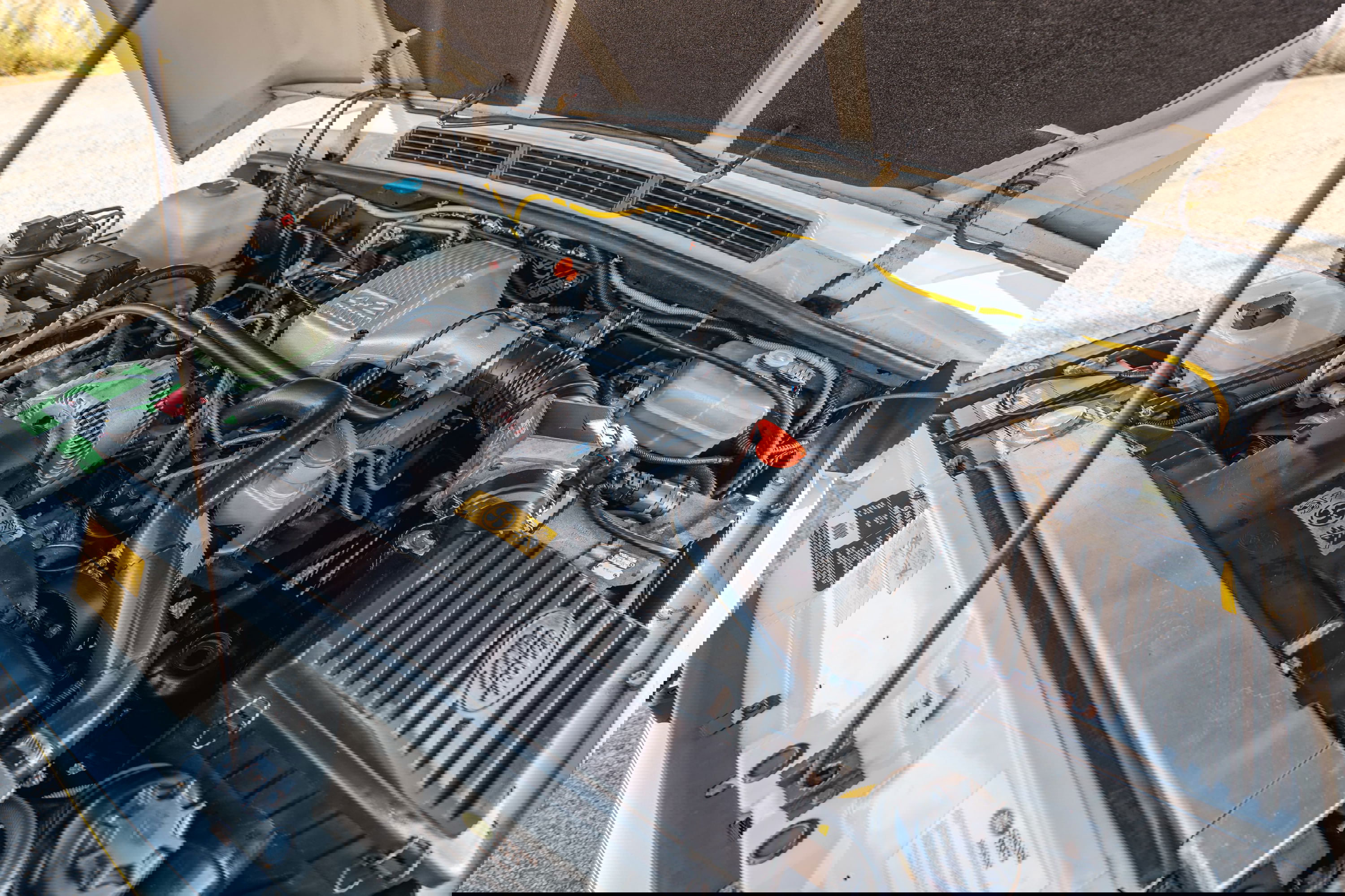 1995 white Land Rover Range Rover County engine bay.