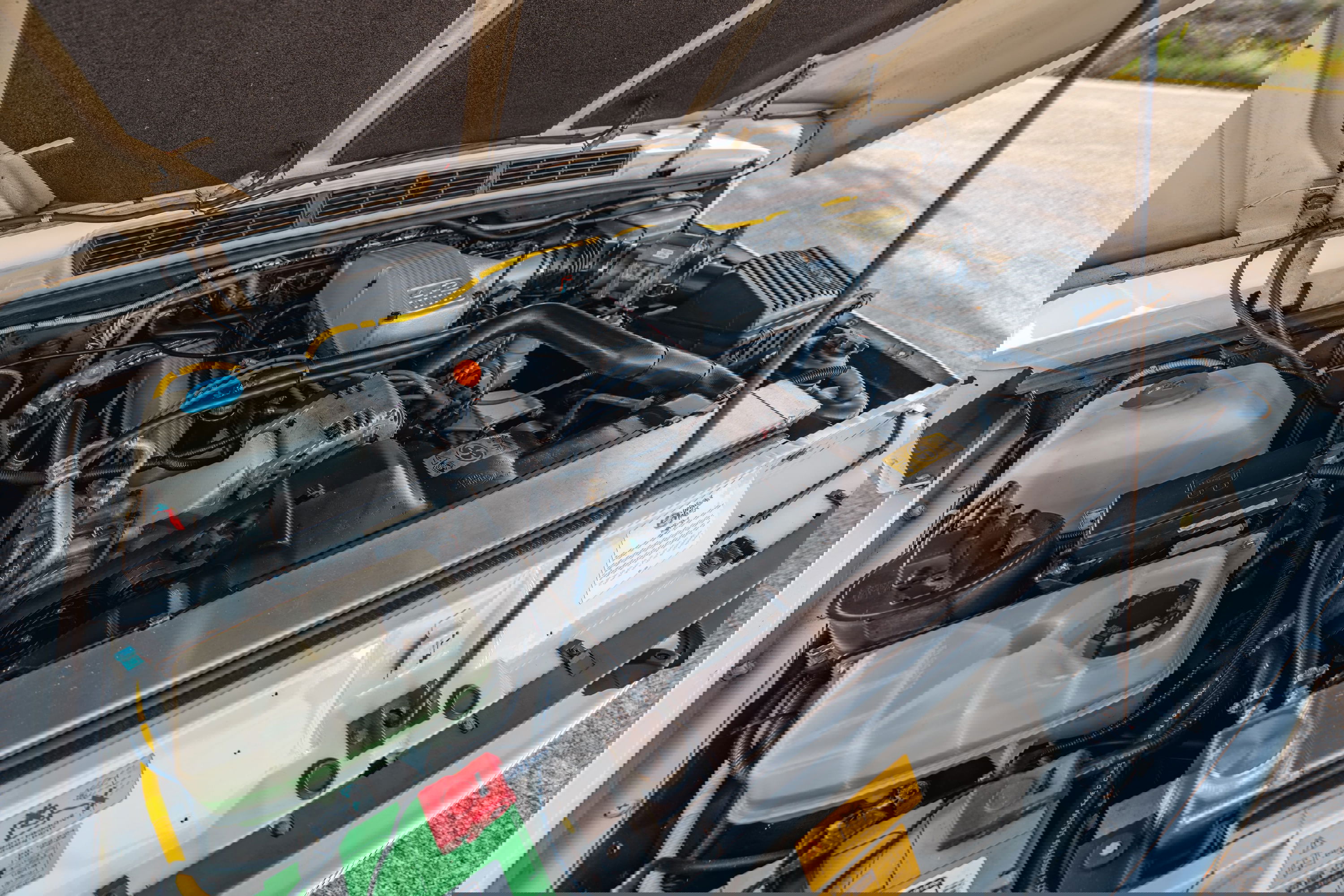 1995 white Land Rover Range Rover County V8 engine bay.