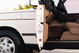 White 1995 Range Rover County interior and door jamb detail.