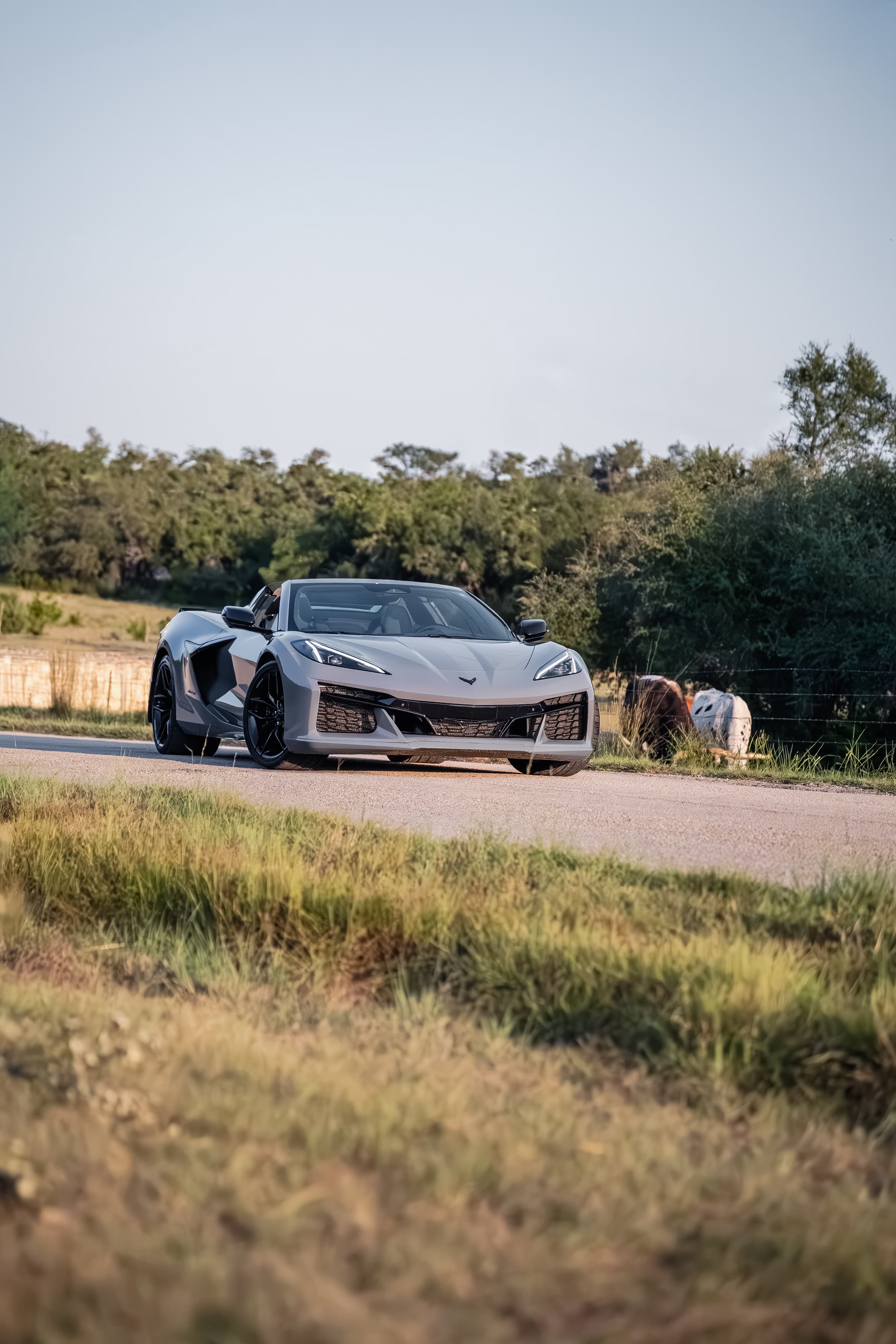 2025 Chevrolet Corvette Z06 Convertible in Sea Wolf Gray, with black rims.