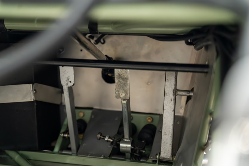 Close-up of the 1964 Elva Porsche 4-Cam pedals and floorpan.