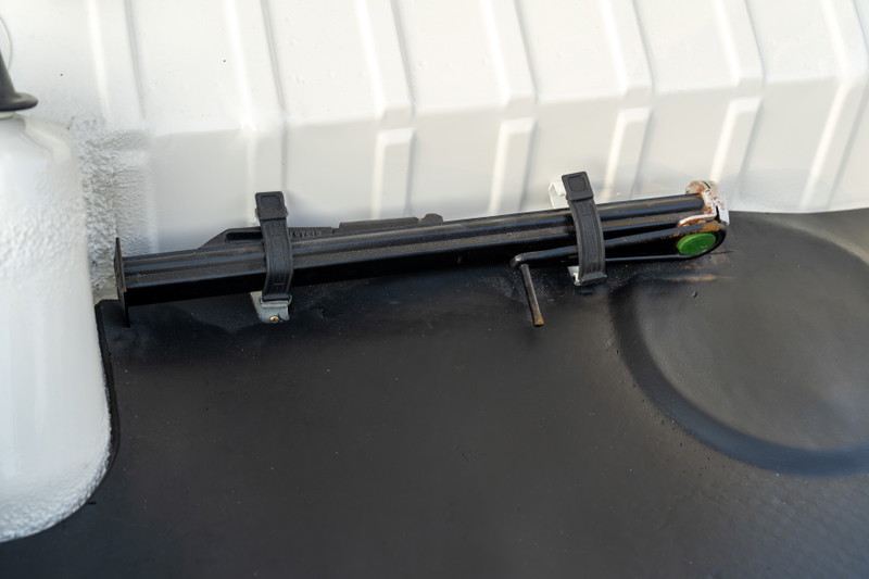 1974 Porsche 914 Can-Am's jack and lug wrench secured in trunk.